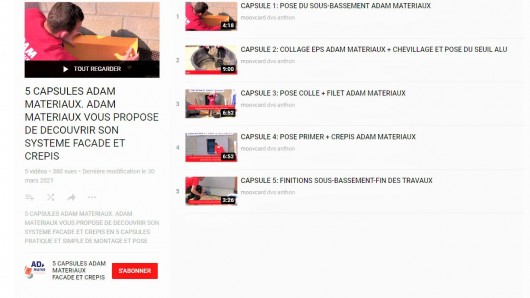 Vidéos système Adam Matériaux