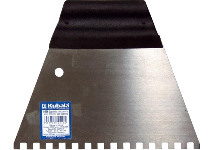 Spatule Dentelée 6x6mm 180x130mm en acier avec poignée en résine Kubala 0516 pièce