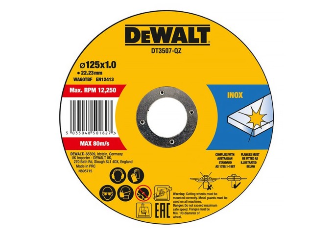 Disque DEWALT Alu.Inox 125 x 1 x 22.3 mm pièce