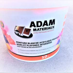 Peinture blanche acrylique premium Mate Adam Materiaux murs et plafonds interieurs/ seau 10Litres