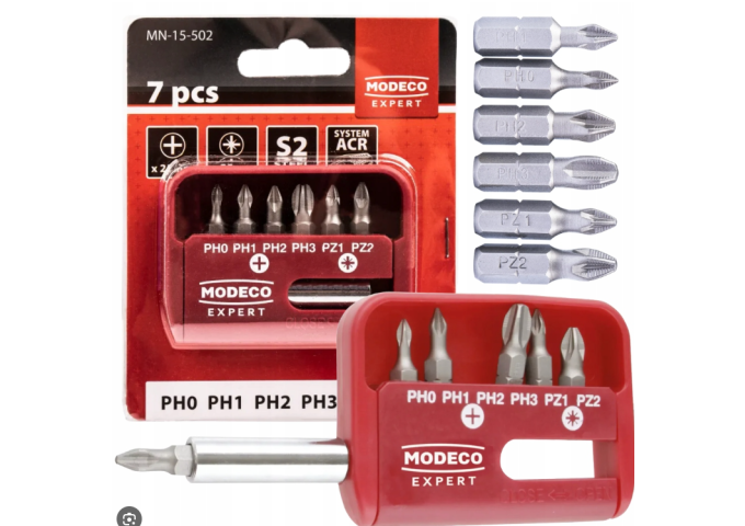 Bits en kit 6+1 25mm PH0 PH1 PH2 PH3 PZ1 PZ2 Modeco set