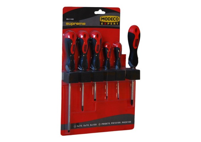 Jeu de 6 tournevis plat et en croix Modeco Expert