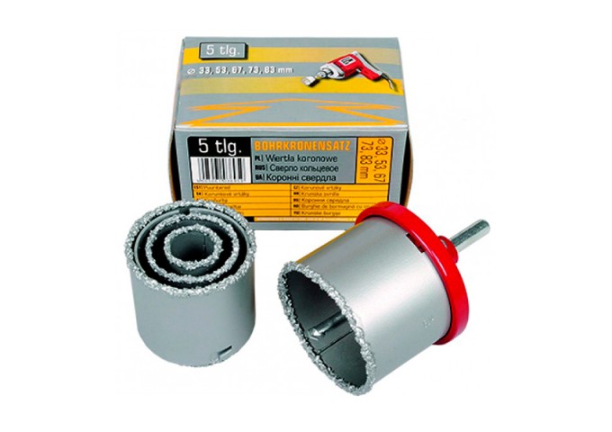 Set de 5 scies cloche diamantée avec forêt de diamètre 33 à 83mm Hardy