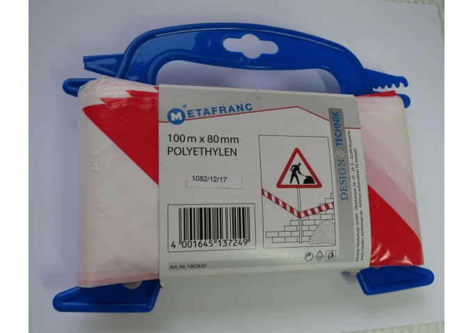 Ruban rouge et blanc 100mètres x 80mm en polyethylene pièce