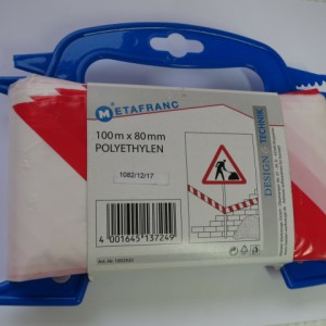 Ruban rouge et blanc 100mètres x 80mm en polyethylene/ pièce