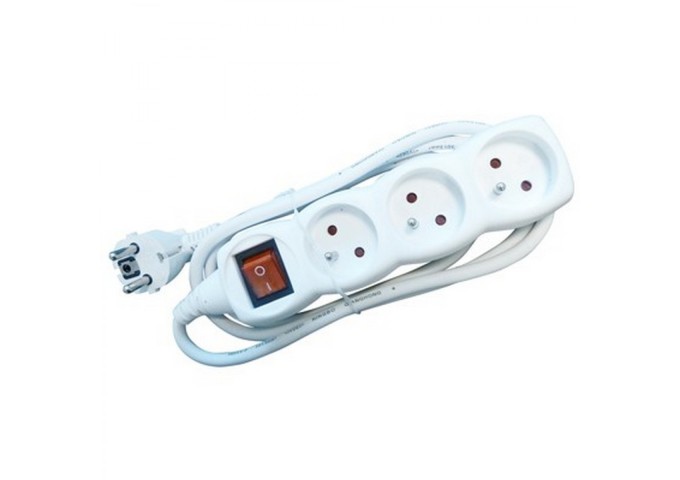 Prise multi blanc + cordon + interrupteur 3x16A pièce 1.5mètres