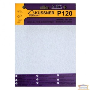 Papier de verre BLANC pour BOIS avec PEINTURE avec grain *120* 230x280mm Kussner/ 3pièces