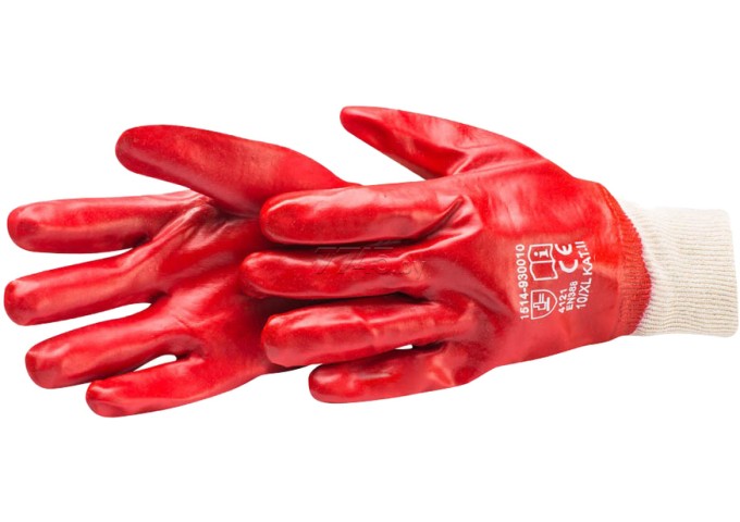 Gants trempés PVC taille XL couleur rouge paire