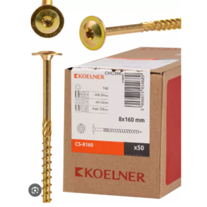 Vis à bois CS 8x160mm GRANDE TETE Torx 40 Koelner/ 50pièces
