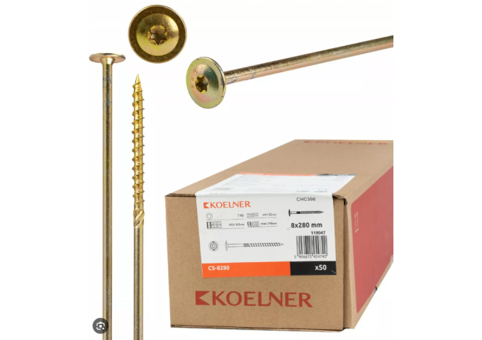 Vis à bois CS 8x280mm GRANDE TETE Torx 40 Koelner 50pièces