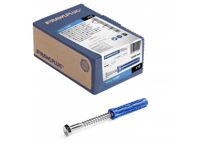 Tire.fond RAWLPLUG 4ALL 12x60mm avec tête hexagonale avec cheville universelle boite 10pièces