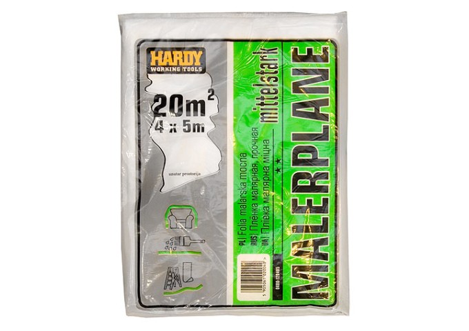 Plastique.Bache protection 4x5mètres 12microns Hardy pièce 20m² de 177grammes